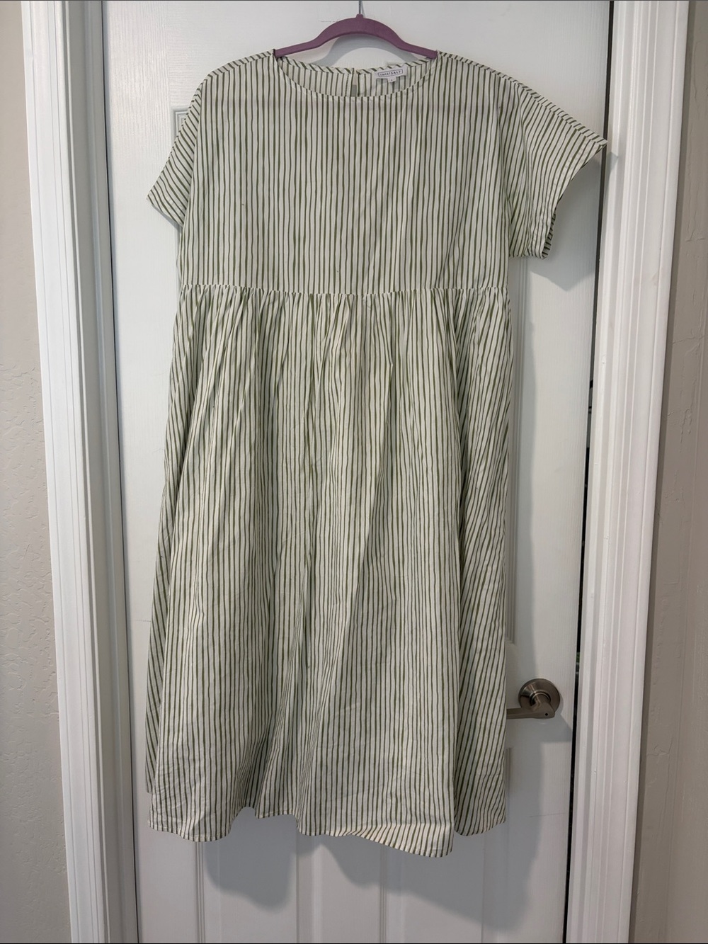 Midi Stripe Cotton Dress in Sage Green — Casual Women's Dress